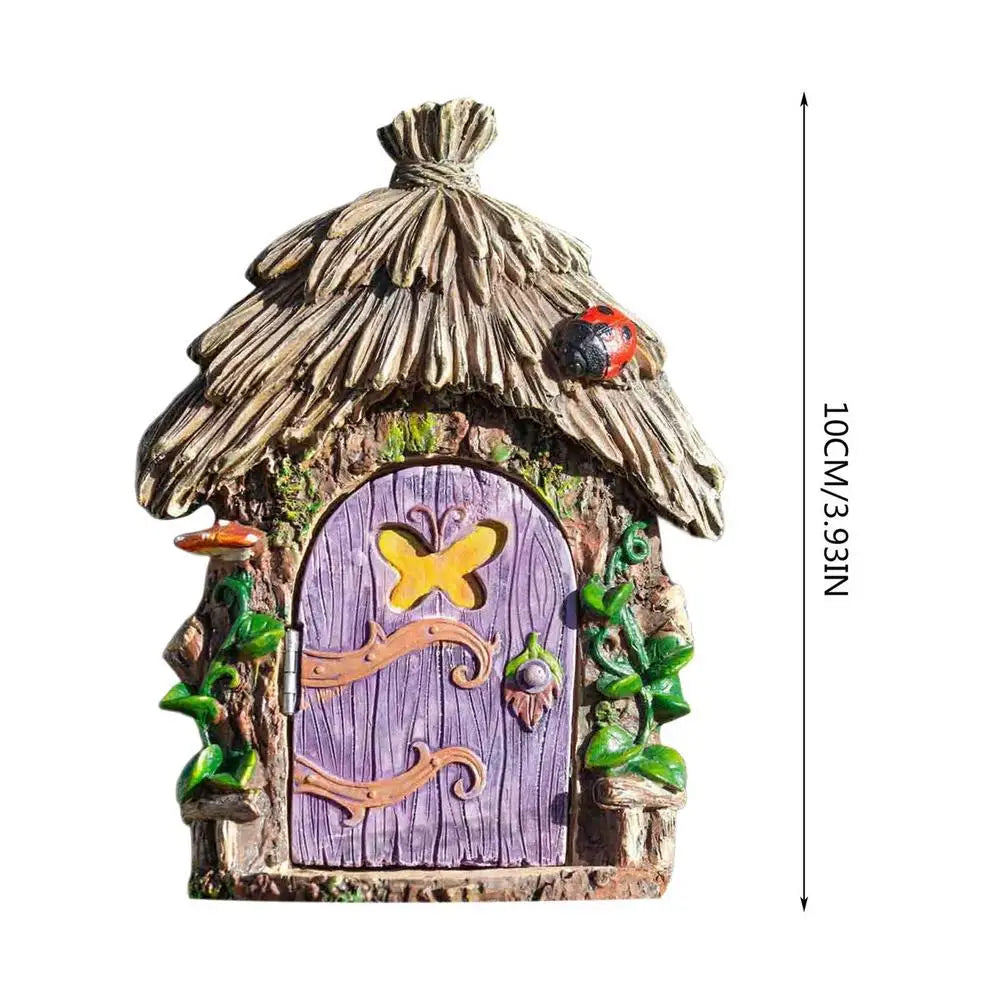 Fairy Garden House Wood Miniature Window And Door Decoration For Tree Art Sculpture Garden Decor For Porch Wall Living Room