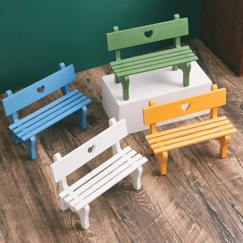 Mini Bench Miniature Fairy Garden Figurines DIY Craft Micro Landscape Dollhouse Wood Statue Home Decoration Sculptures Garten