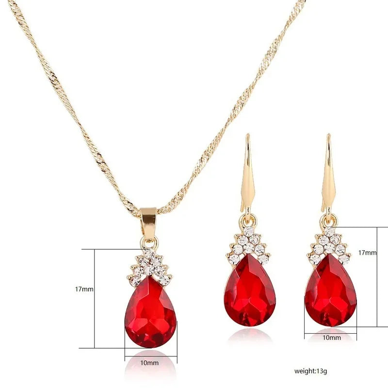 3pcs Gold Jewelry Set | Crystal Bridal Necklace & Earrings Set