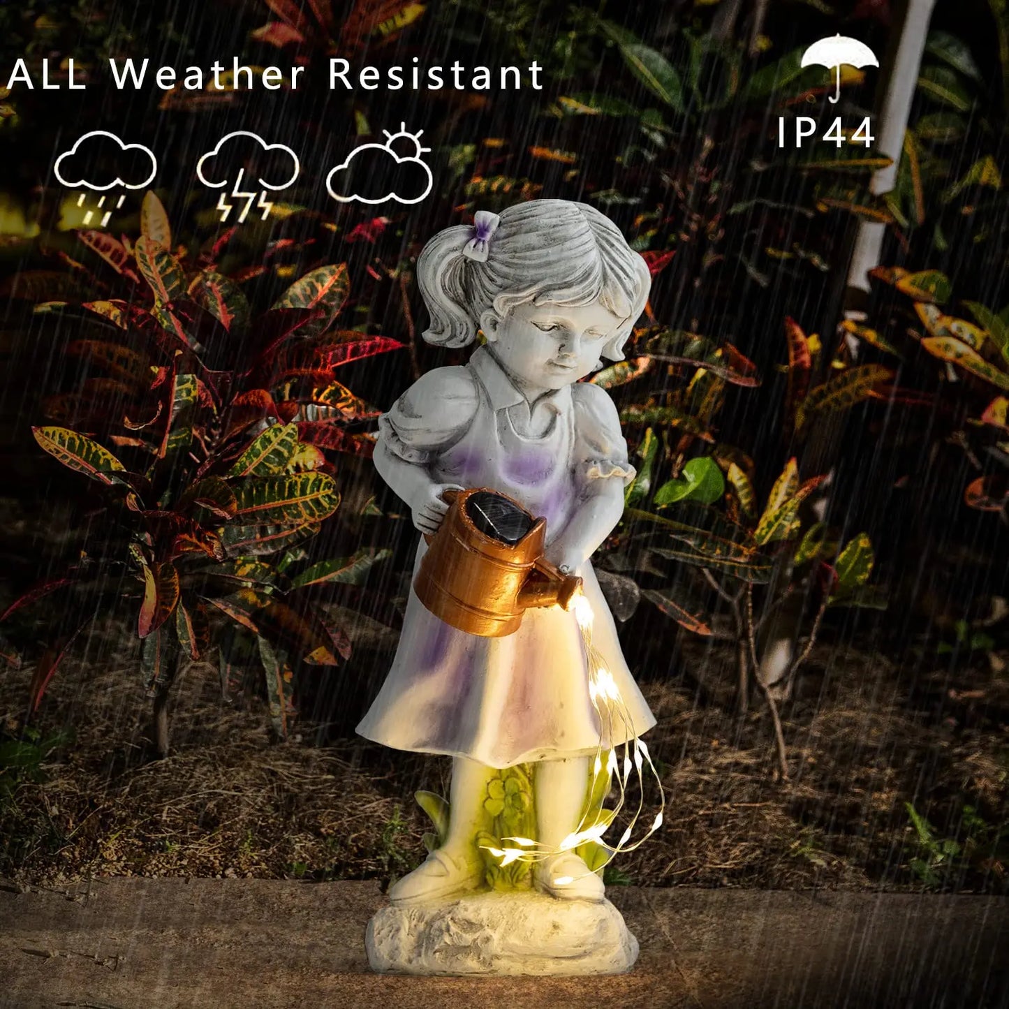 Fairy Garden Statues Girl Holding Kettle Outdoor Waterproof Resin Angel Figurines Ornament Yard Art For Patio Balcony Decor Gift
