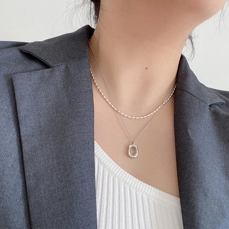 925 Sterling Silver Geometric Bead Necklace | Delicate Choker Chain