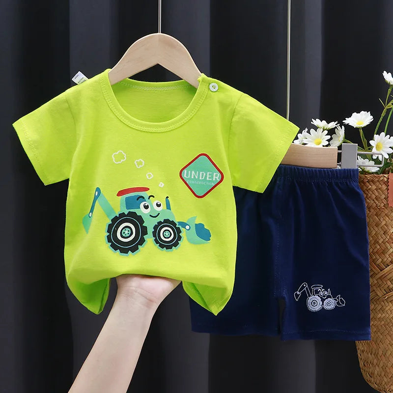 Boys’ Cartoon Print Clothing Set | Short Sleeve T-Shirts & Shorts