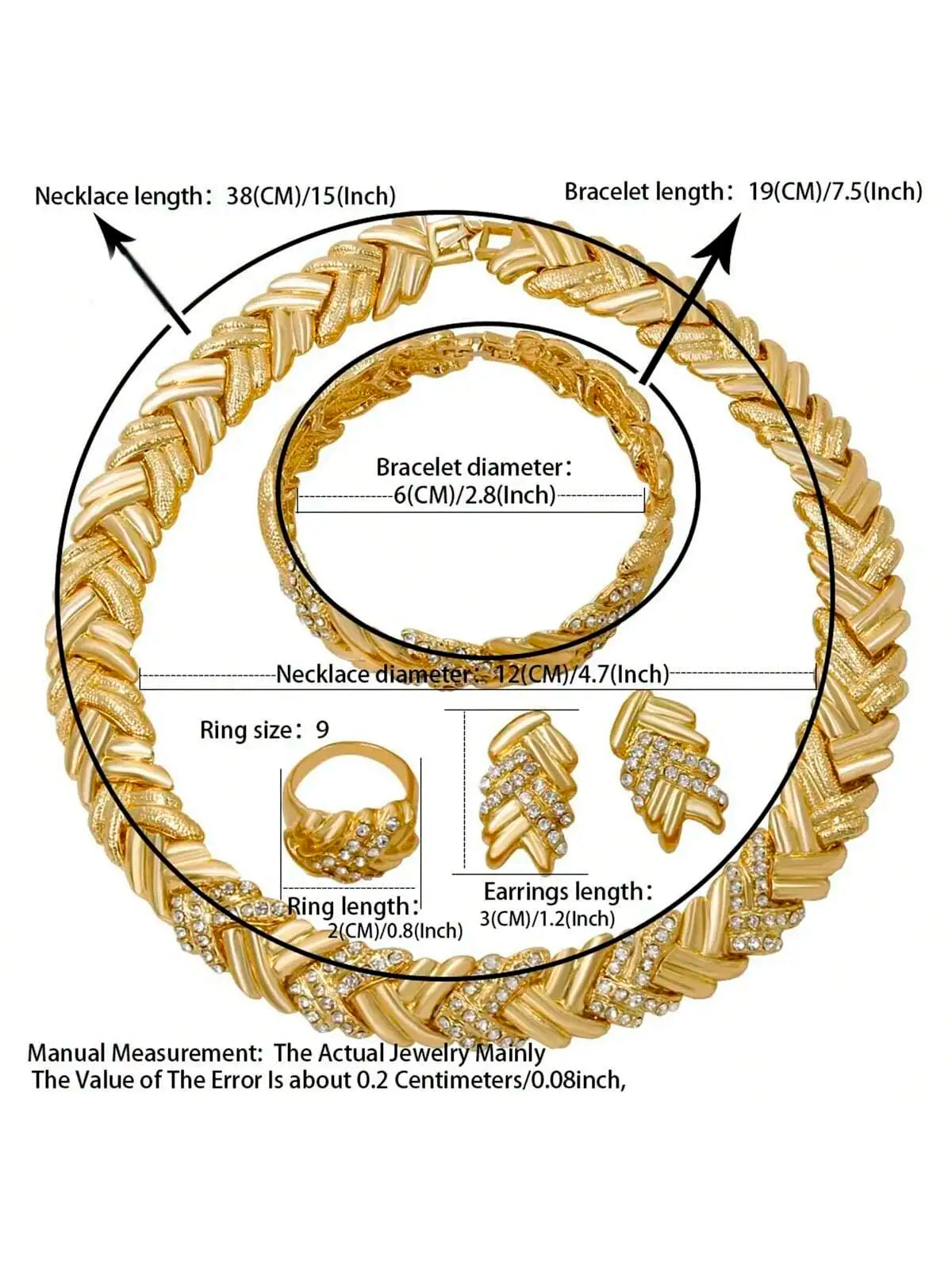 Dubai 18K Gold Plated Jewelry Set | Luxury Necklace, Earrings & Ring