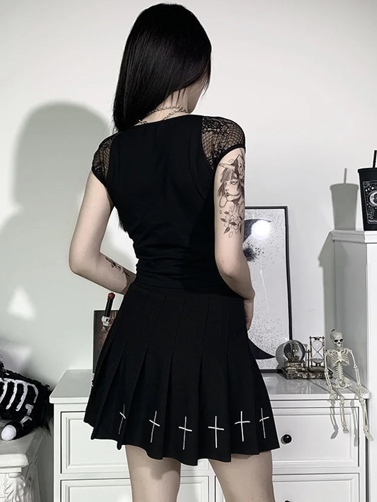 Gothic Vintage Lace Tee | Women’s Bodycon Mesh Top