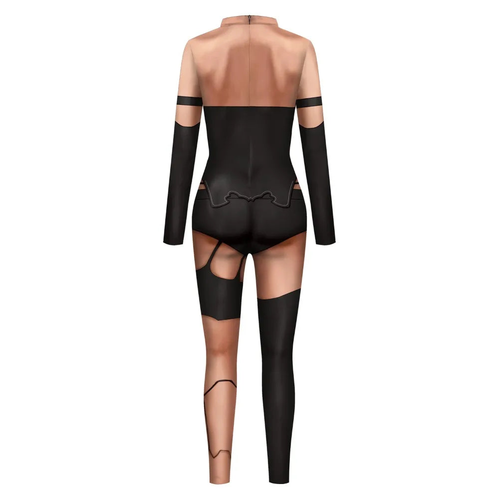 Bat Motif 3D Bodysuit | Long Sleeve Slim Jumpsuit