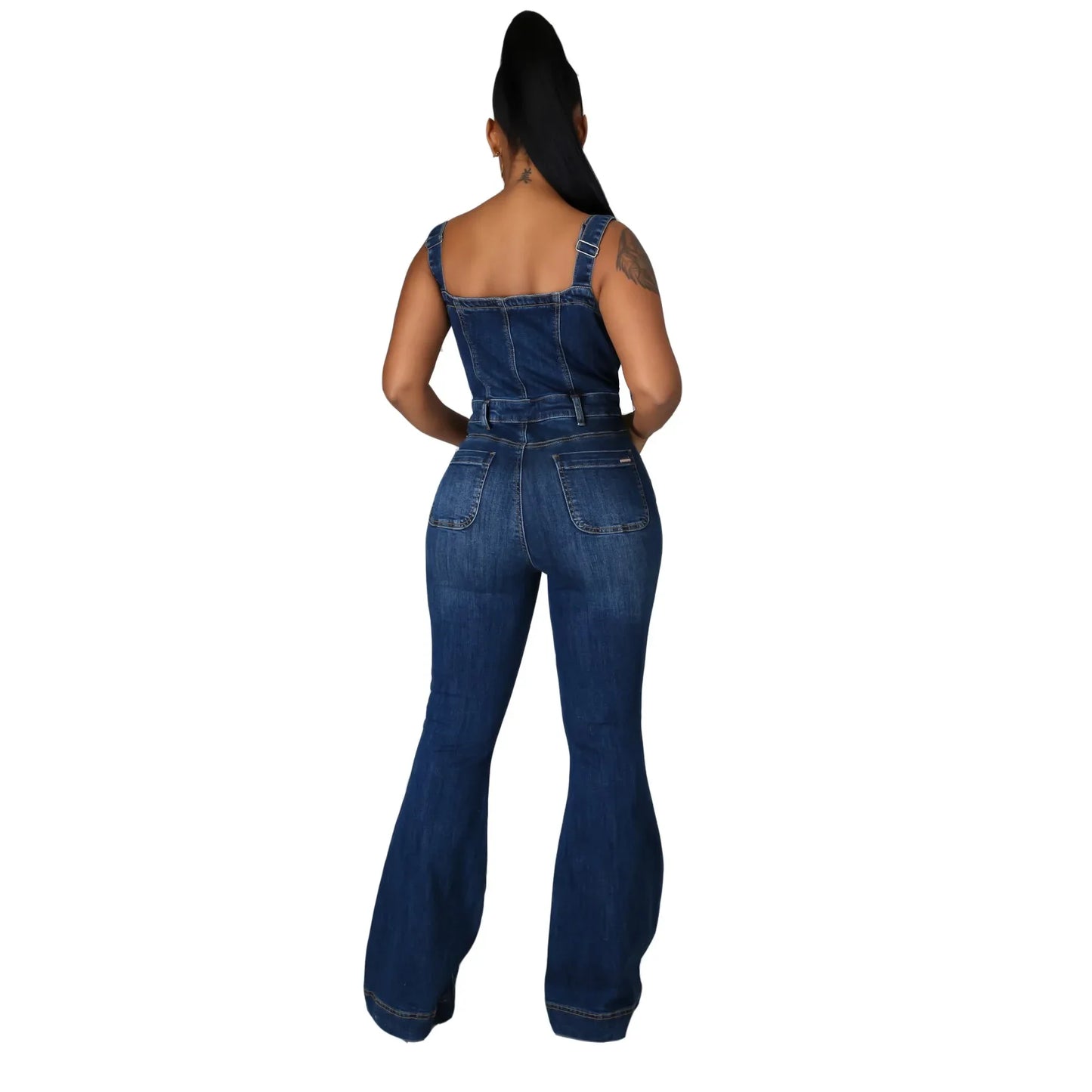 Women’s Casual Denim Bib Jumpsuit Wide Leg Pants