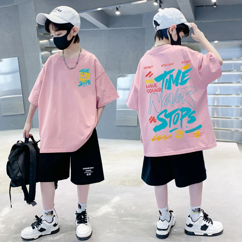 2025 Korean Kids Hip Hop T-Shirts | Boys Loose Cotton Short Sleeve Tees