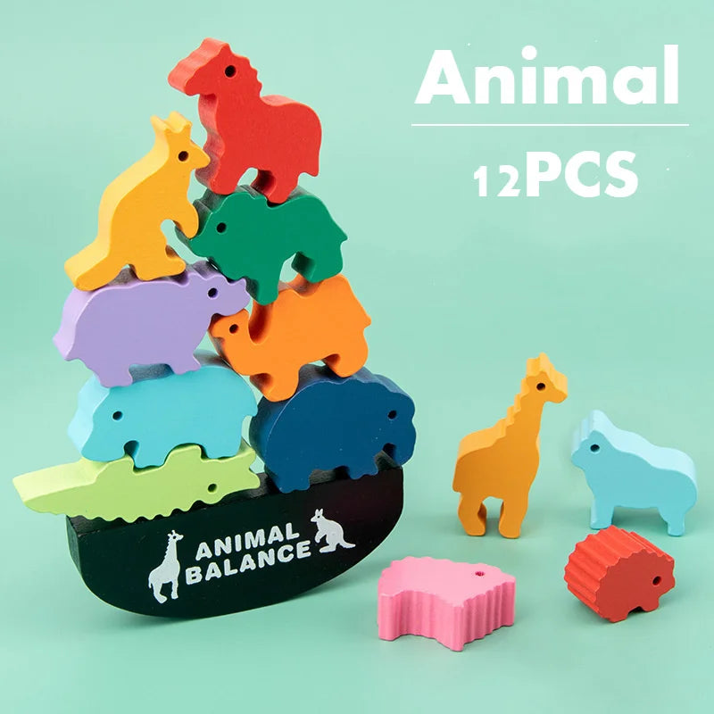 Wooden Balance Blocks | Animal & Dinosaur Montessori Stacking Toy