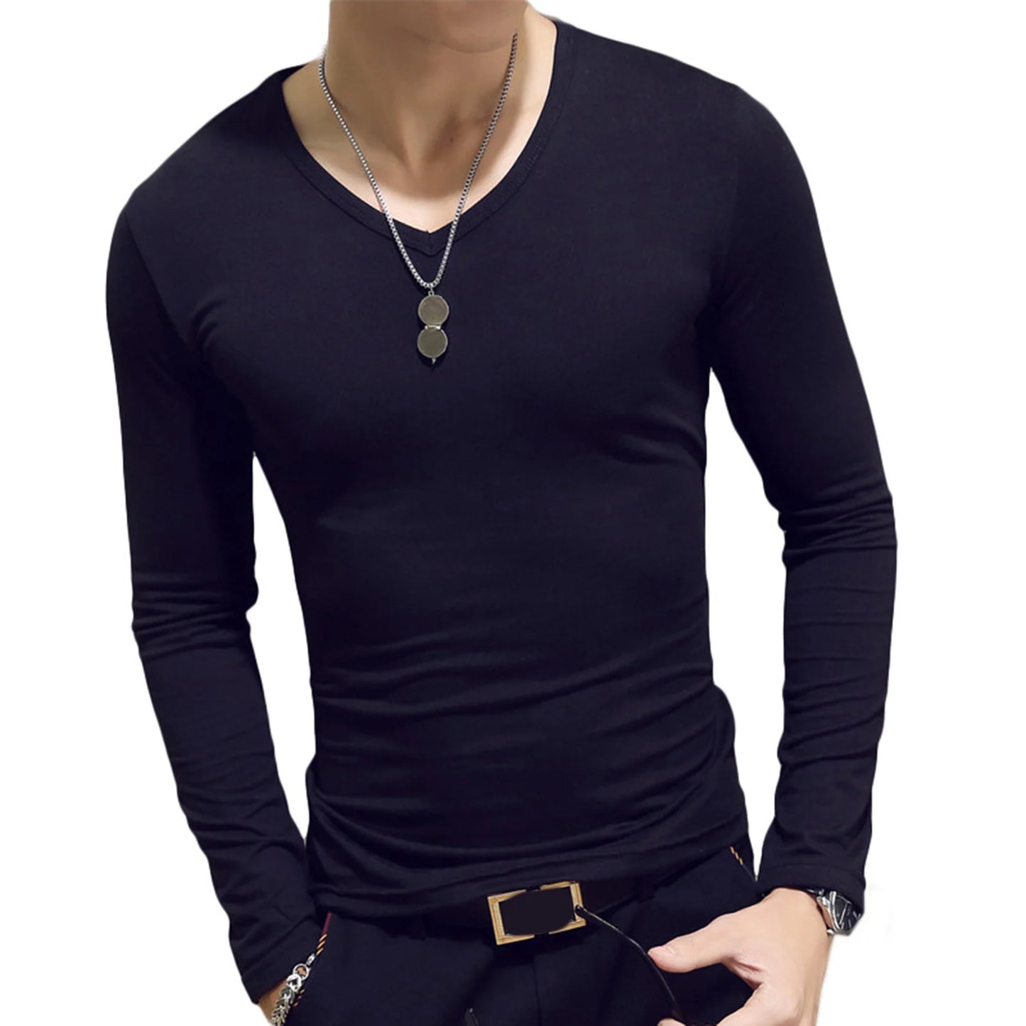 Men’s V-Neck Long Sleeve T-Shirt | Slim Fit Classic