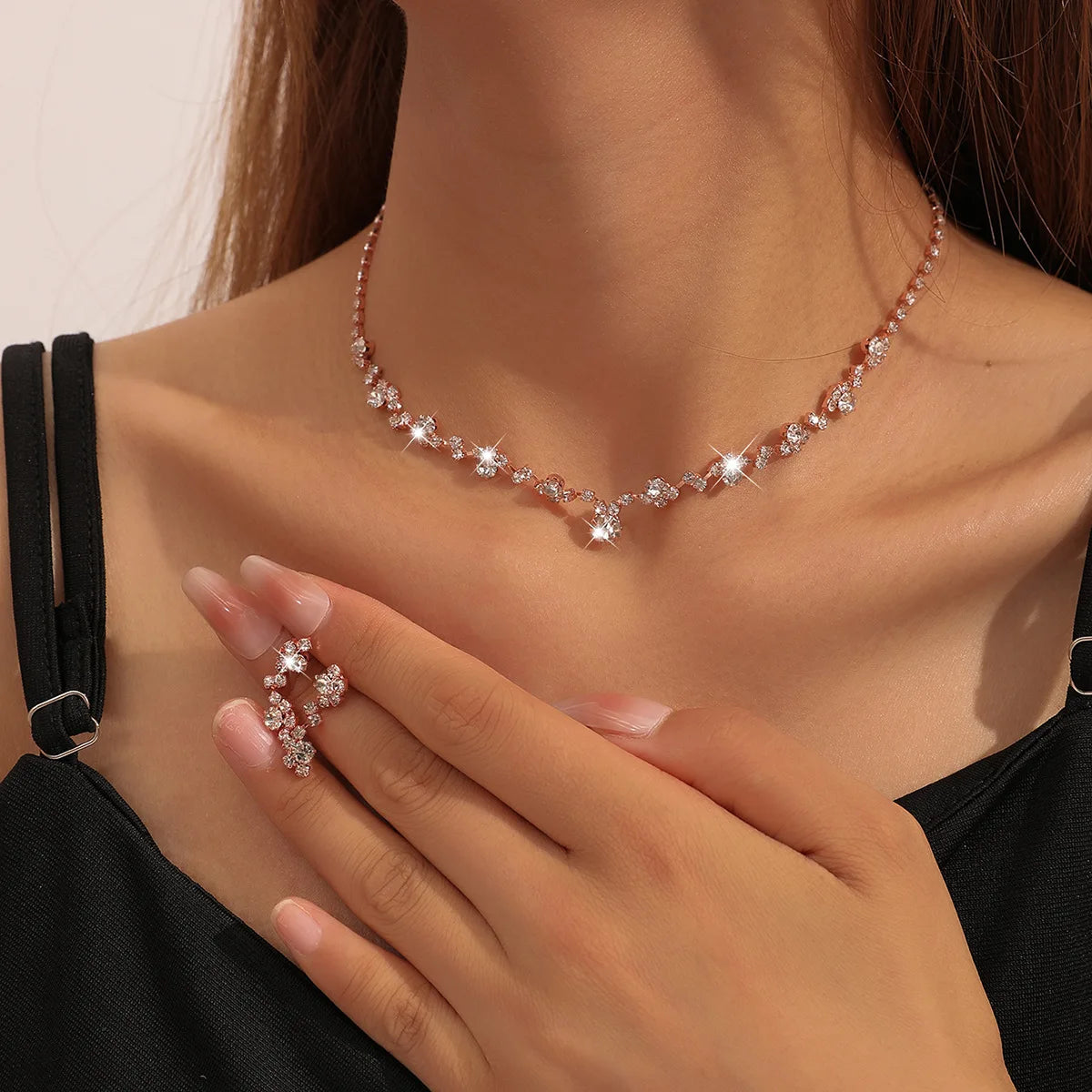 Women’s Fashion Necklace & Earrings Set | Rhinestone Bridal Jewelry