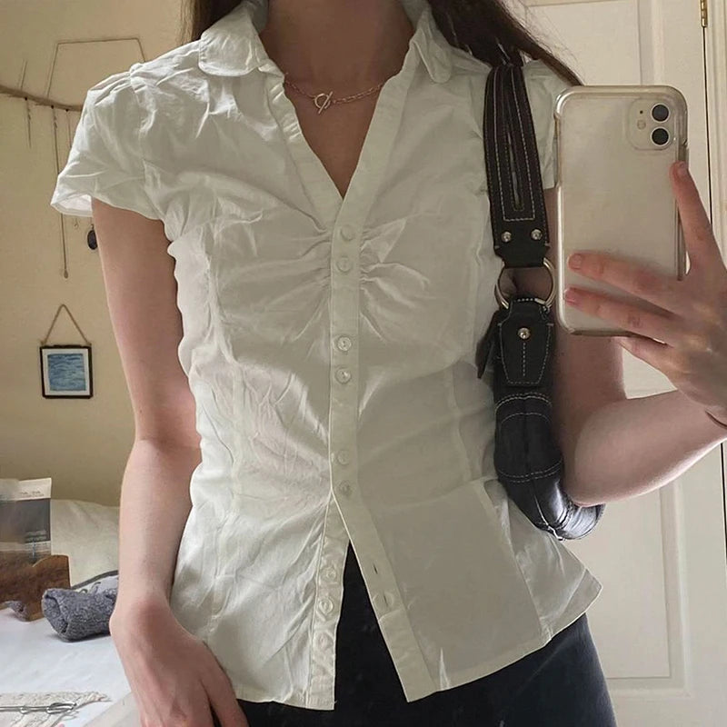 Vintage White Crop Top | CIBBAR Y2K Korean Streetwear