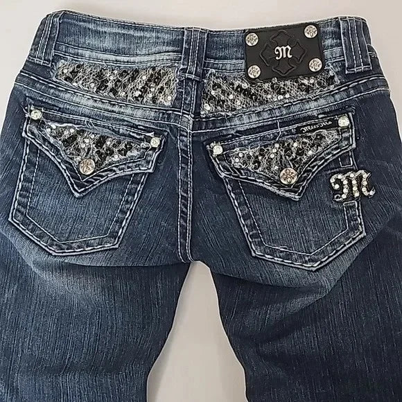 Gothic Diamond Embroidered Flared Jeans | Women’s Y2K