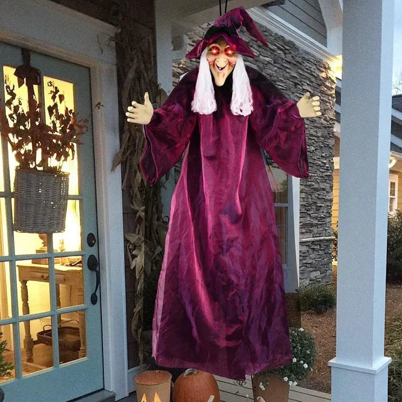 Hanging Witch Skeleton Decor | Scary Prop with Sound & Glowing Red Eyes