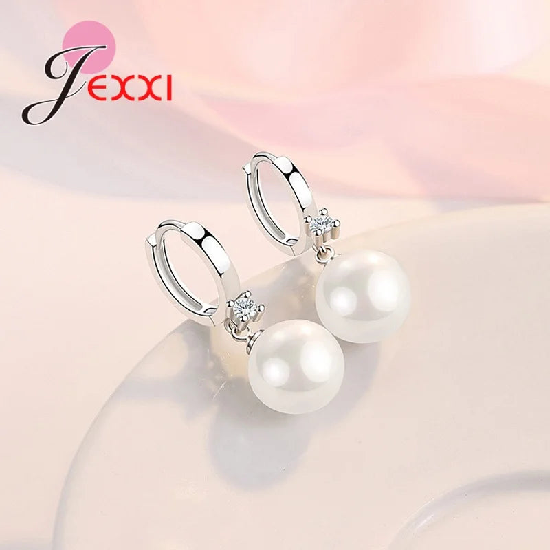 925 Sterling Silver Jewelry Set | Polished Pearl Earrings & Necklace