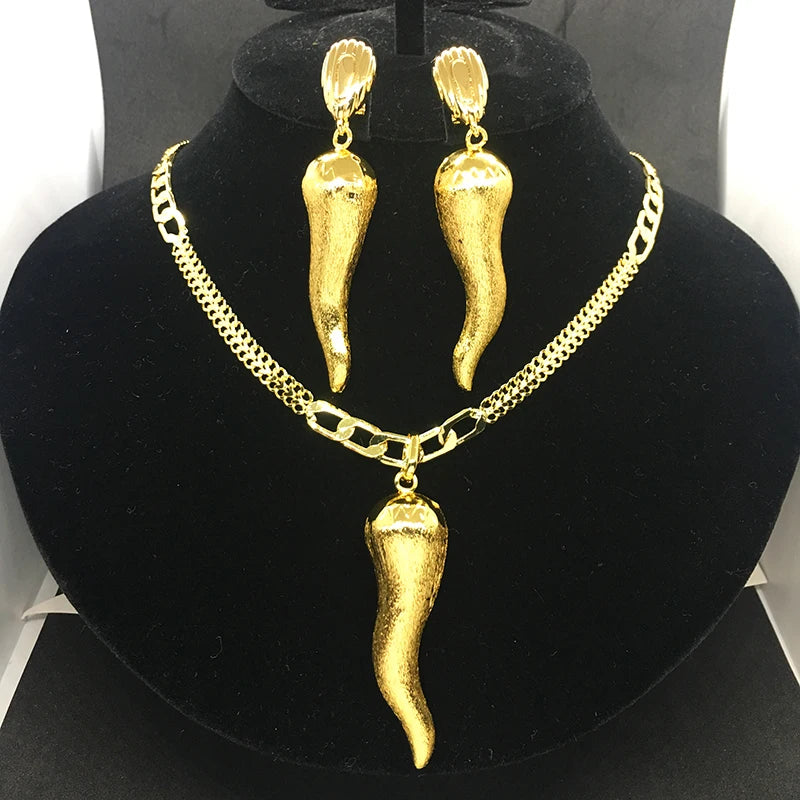 Brazilian 24K Gold Plated Jewelry Set | Chili Earrings & Pendant