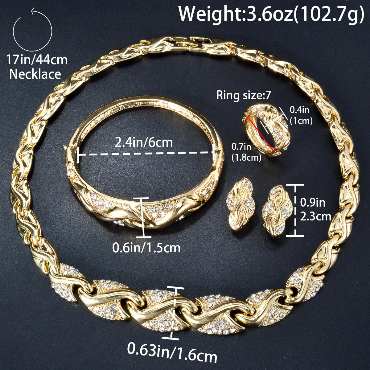 ZeaDear 4pcs Jewelry Set | S-Shape Necklace, Bangle & Rings