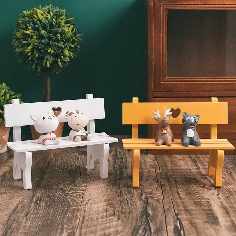 Mini Bench Miniature Fairy Garden Figurines DIY Craft Micro Landscape Dollhouse Wood Statue Home Decoration Sculptures Garten