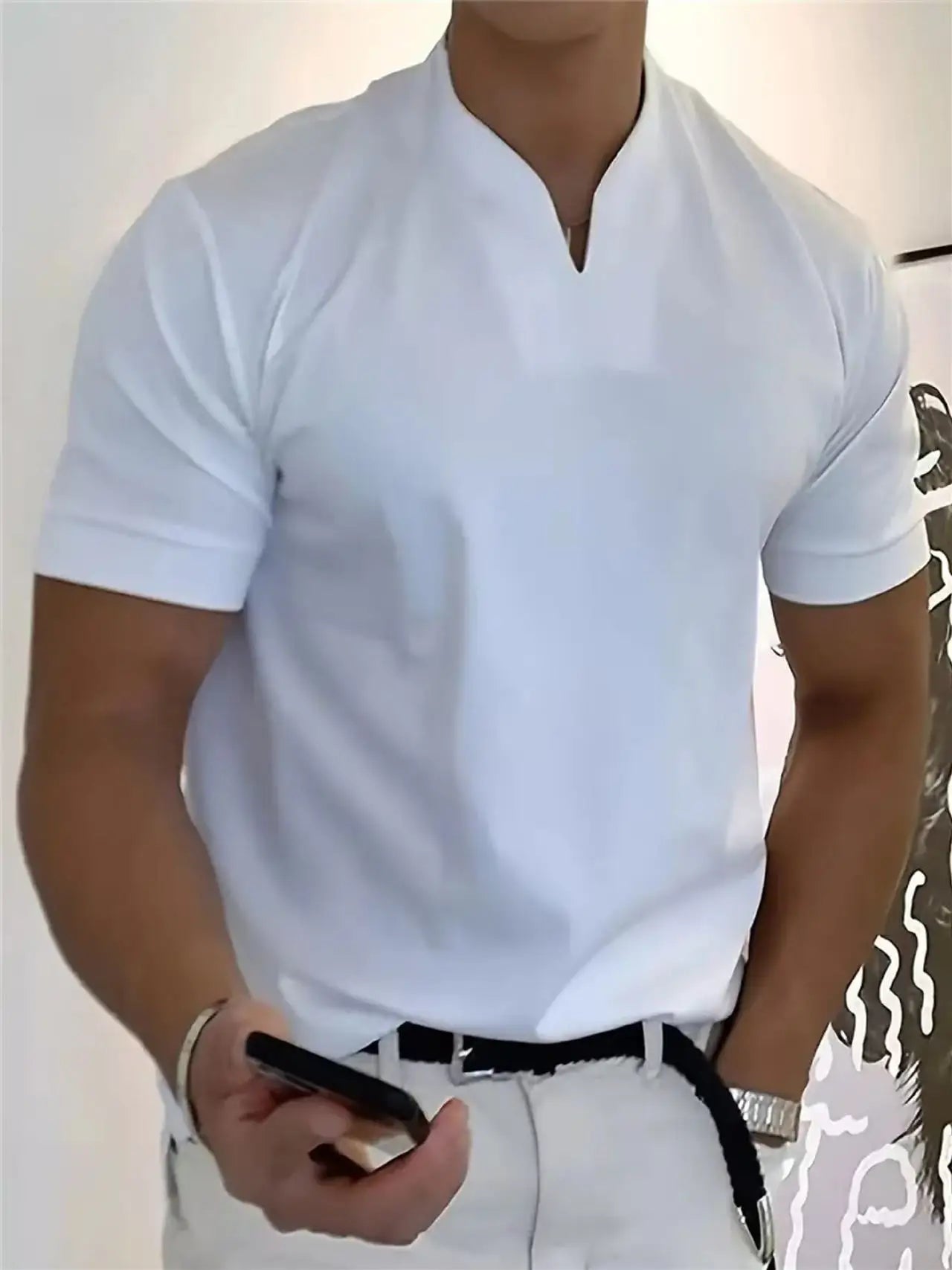 Men’s V-Neck Slim Fit T-Shirt | Summer Cotton Gym