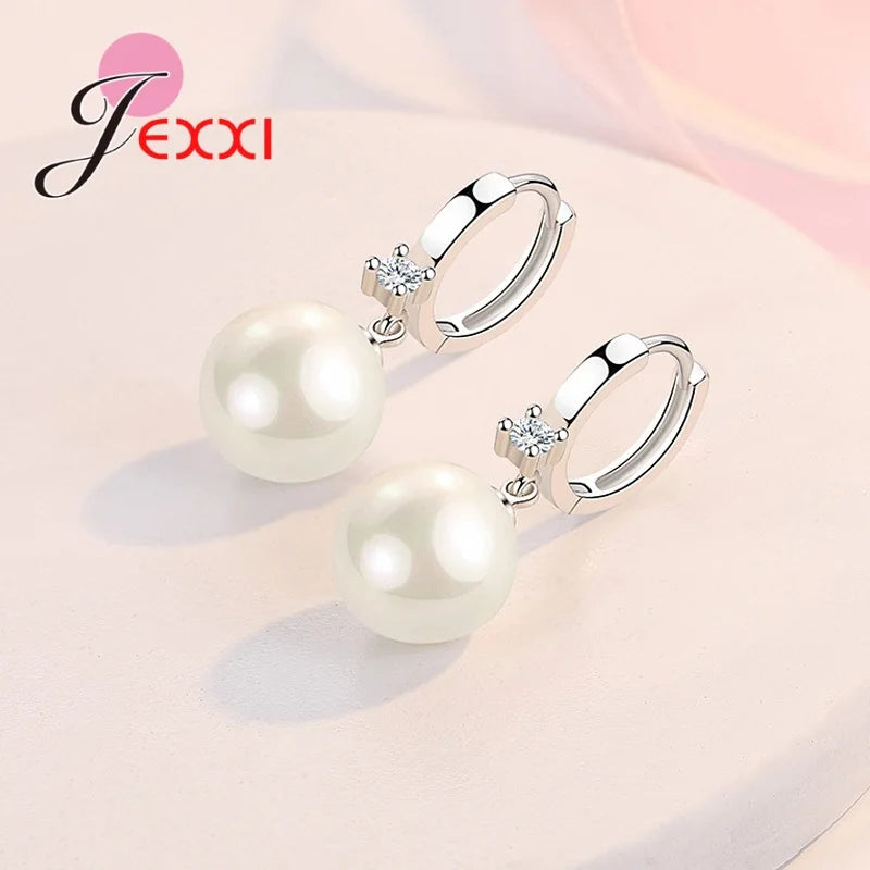 925 Sterling Silver Jewelry Set | Polished Pearl Earrings & Necklace