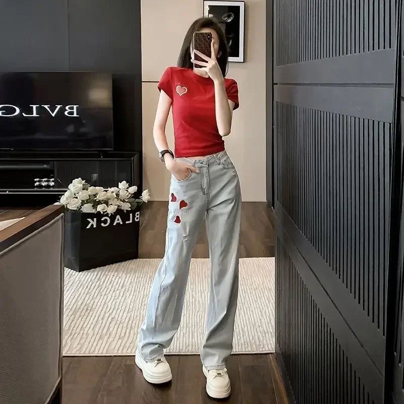 High Waist Straight Leg Jeans | Women’s Korean Fashion