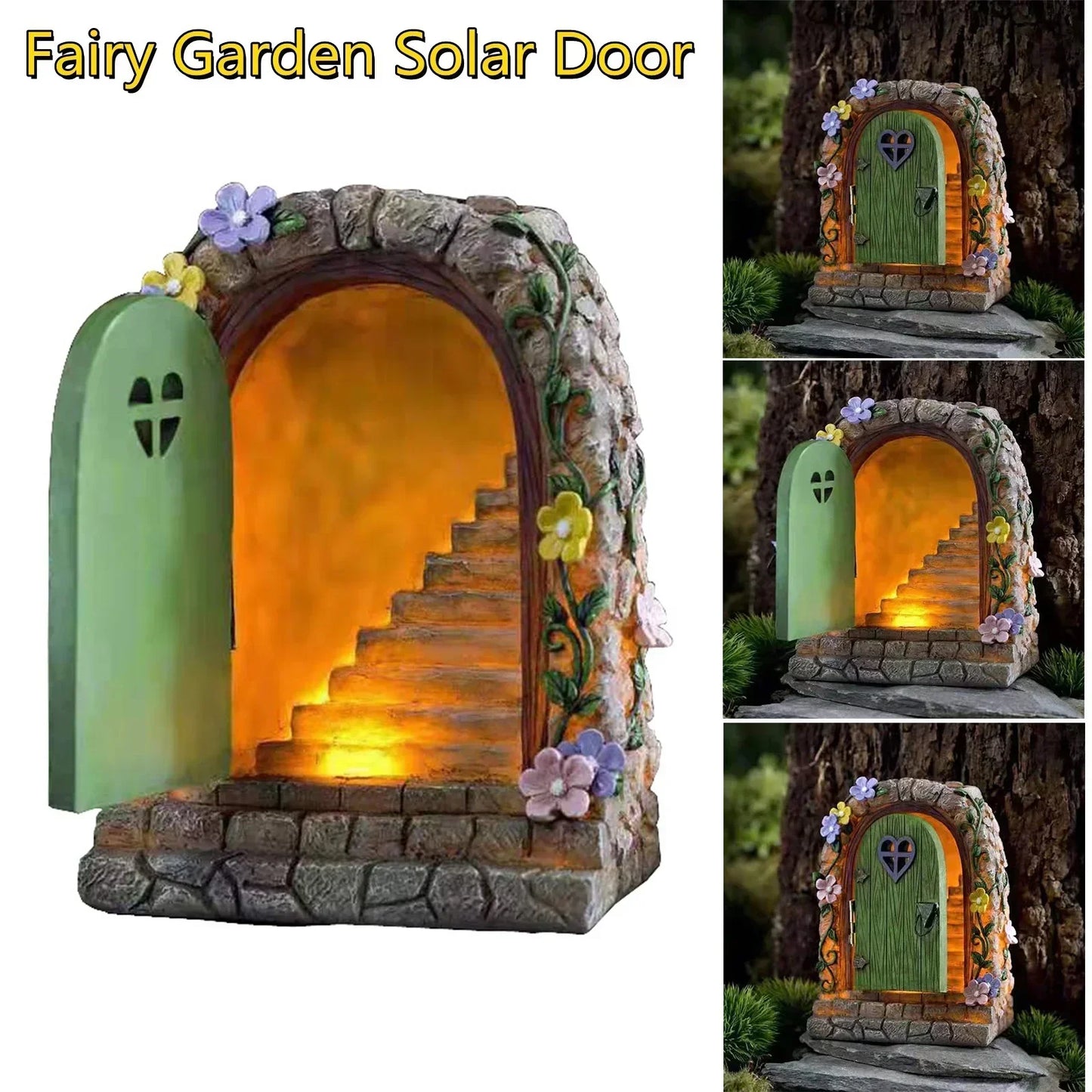 Fairy Garden Solar Stone Gate Resin Decoration Solar Garden Decoration Fairy Gate Decoration Decorative Figurine