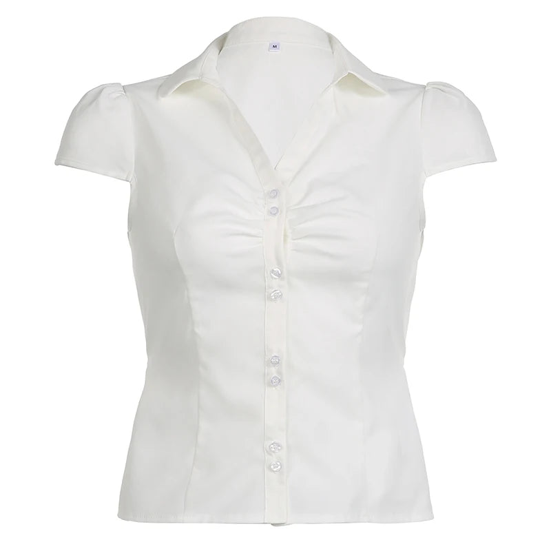 Vintage White Crop Top | CIBBAR Y2K Korean Streetwear