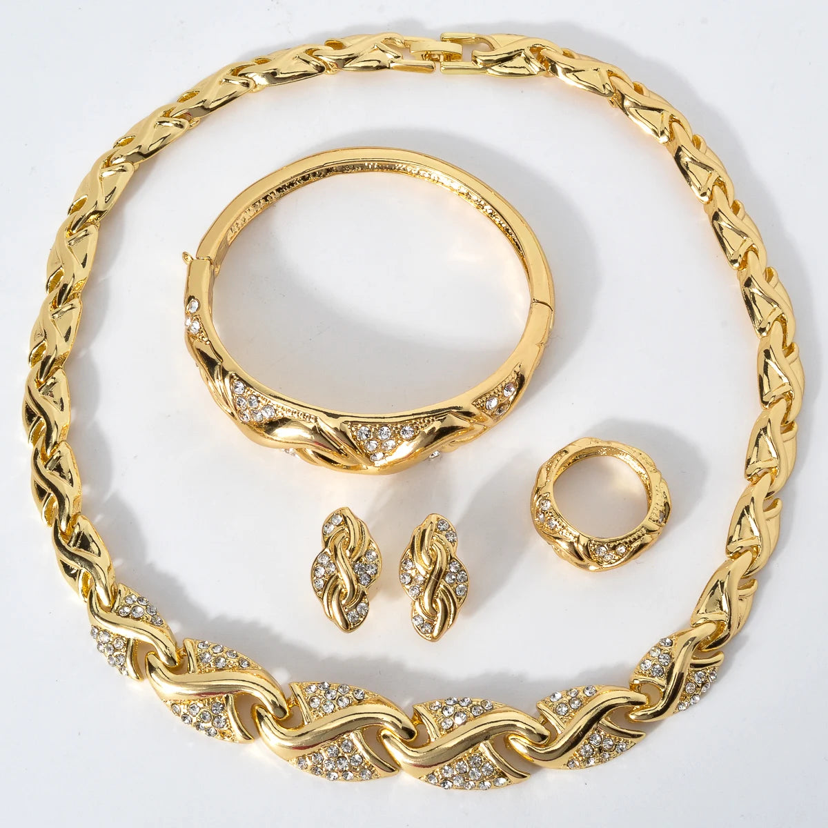 ZeaDear 4pcs Jewelry Set | S-Shape Necklace, Bangle & Rings
