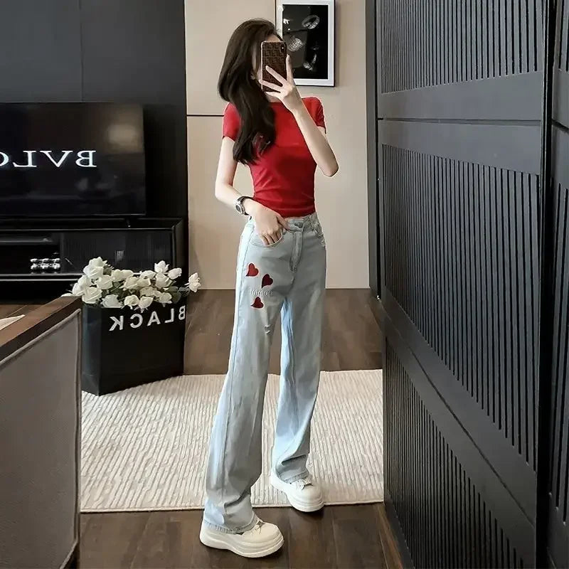 High Waist Straight Leg Jeans | Women’s Korean Fashion