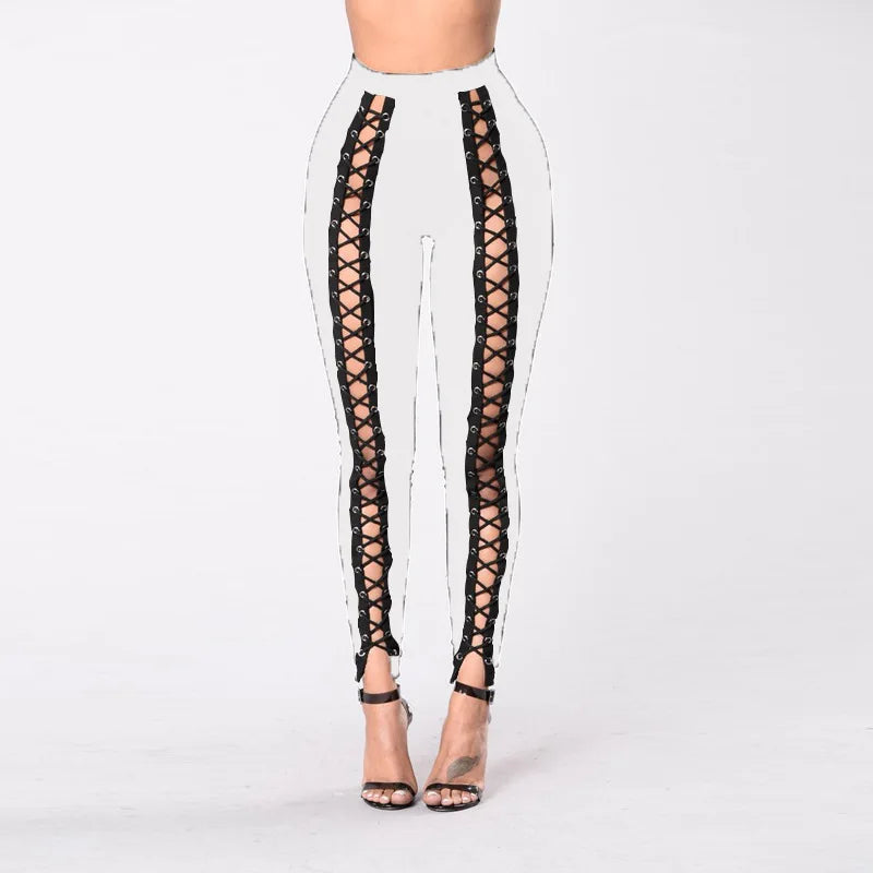 Black Slim Fit Leggings | Women’s Strappy Hole Pants