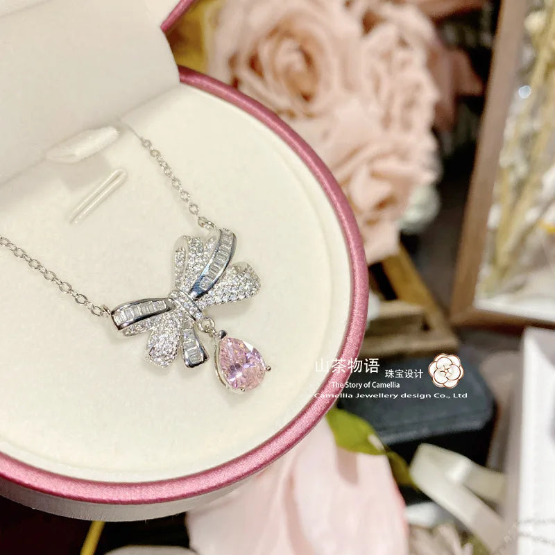 Luxury Geometric Jewelry Set | Bow Necklace & Earrings for Women