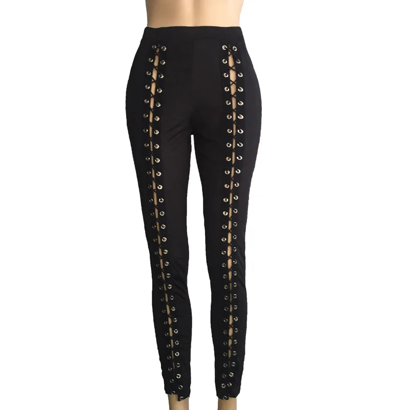 Black Slim Fit Leggings | Women’s Strappy Hole Pants