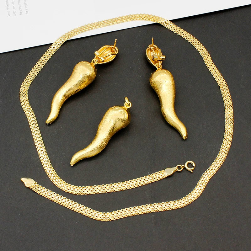 Brazilian 24K Gold Plated Jewelry Set | Chili Earrings & Pendant