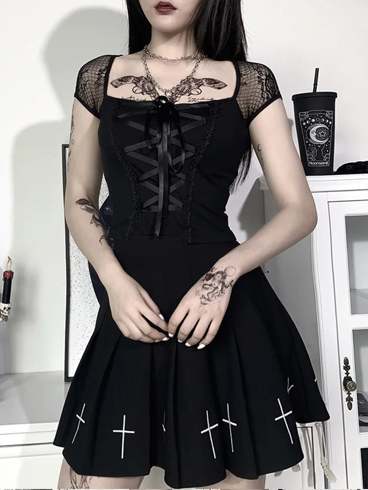Gothic Vintage Lace Tee | Women’s Bodycon Mesh Top