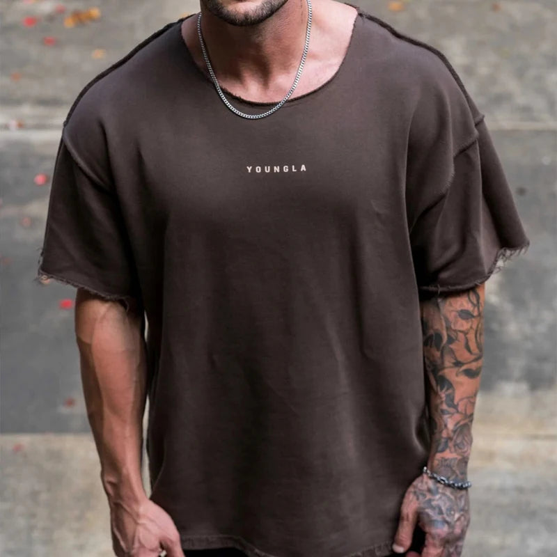 Men’s Oversized Printed T-Shirt | Casual Cotton Short Sleeve Gym Top