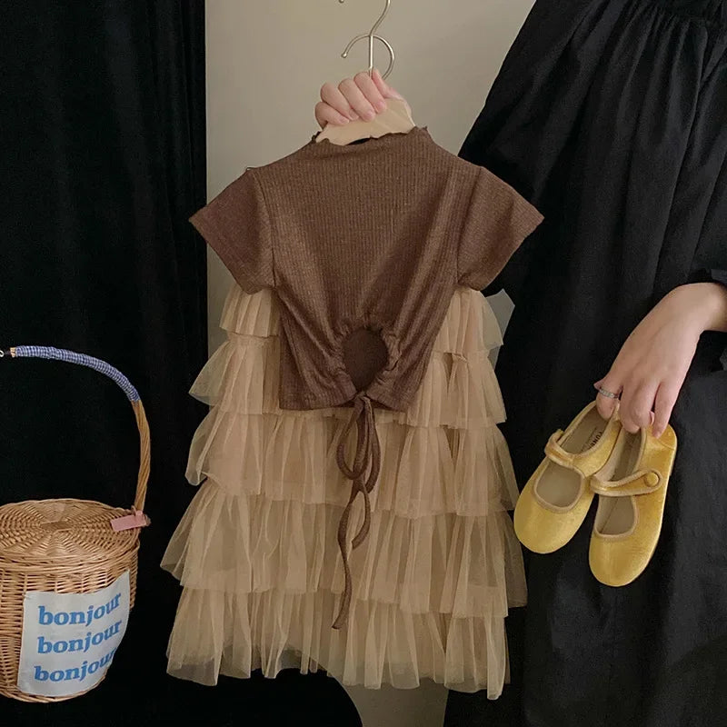 Girls’ Summer Clothing Set | Sweet Cake Top & Half Skirt Birthday Outfit