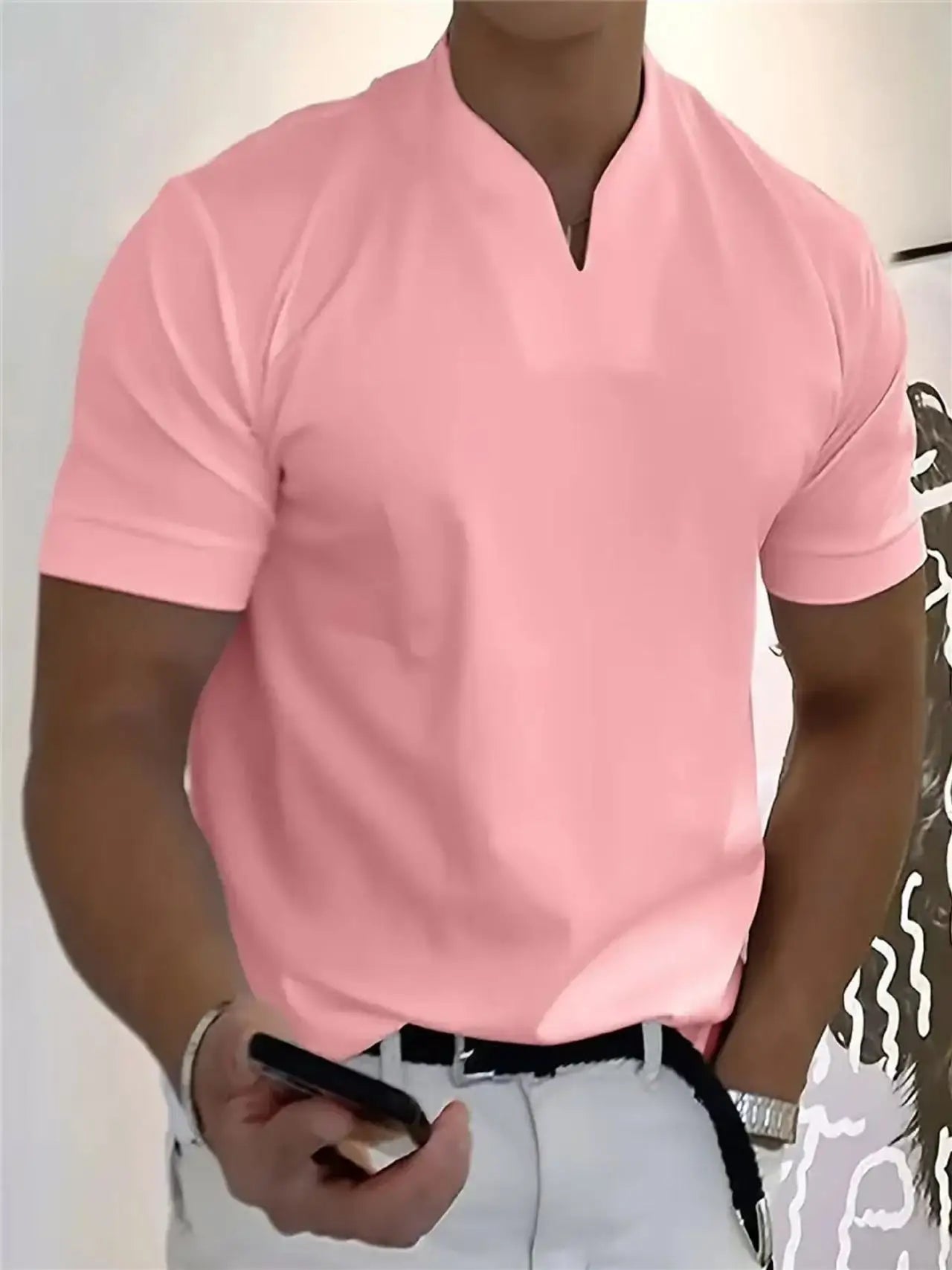 Men’s V-Neck Slim Fit T-Shirt | Summer Cotton Gym