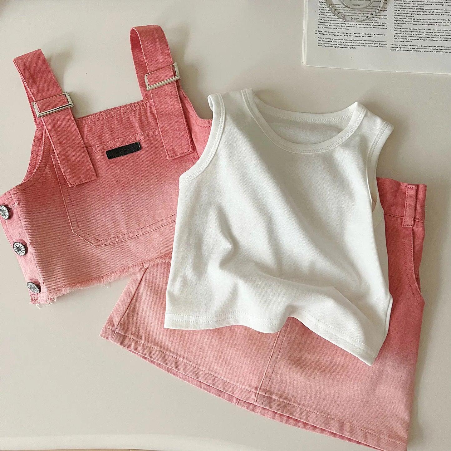 Girls’ Denim Clothing Set | T-Shirt & Skirt 3PCS