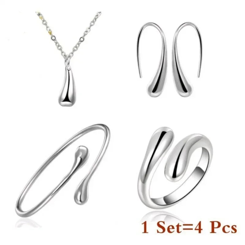 4PC Simple Ring Necklace Bracelet Earrings | Engagement Set