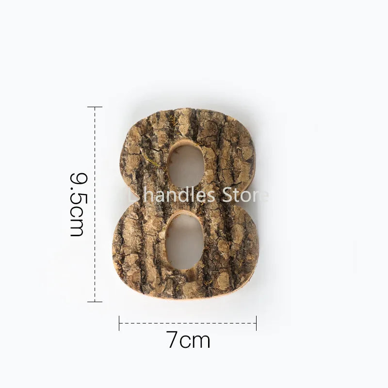 Wooden number '8' with dimensions on a white background