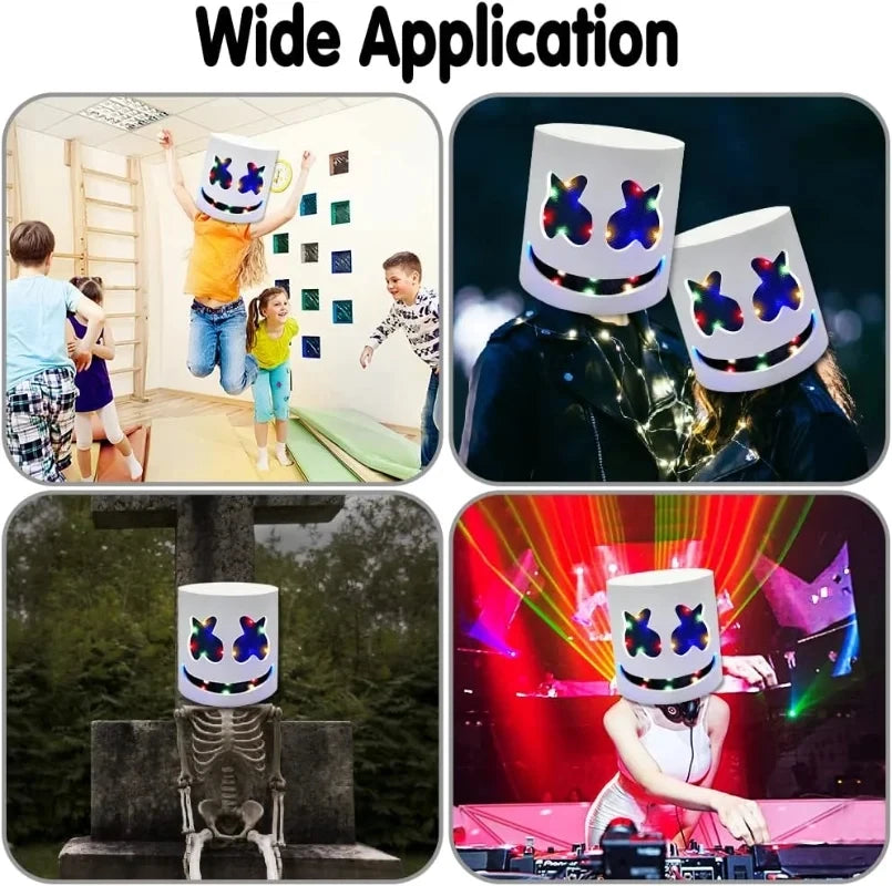 Full Face LED Neon Mask | Light-Up Marshmallow DJ Cosplay Mask