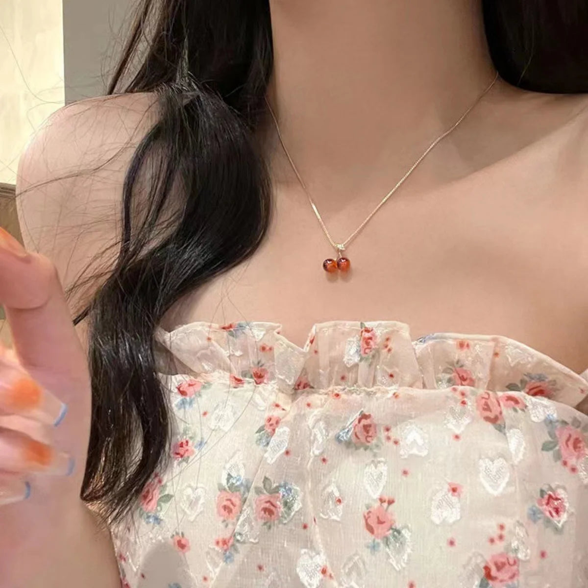 2PCS Women’s Jewelry Set | Red Cherry Pendant Necklace & Earrings