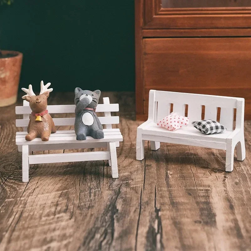 Mini Bench Miniature Fairy Garden Figurines DIY Craft Micro Landscape Dollhouse Wood Statue Home Decoration Sculptures Garten