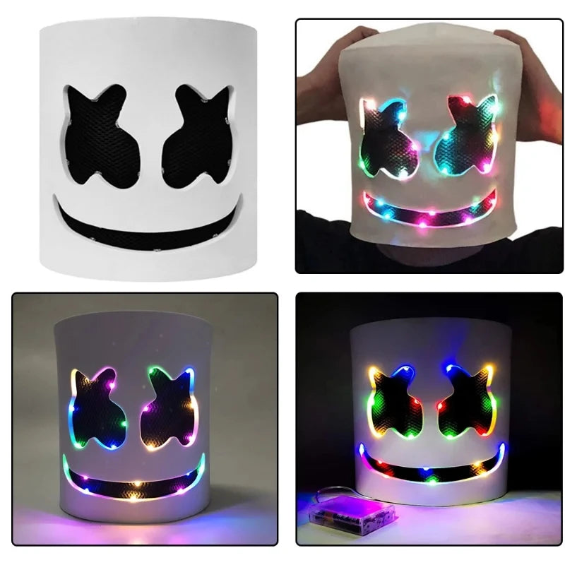 Full Face LED Neon Mask | Light-Up Marshmallow DJ Cosplay Mask
