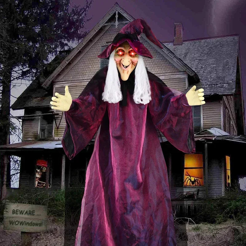 Hanging Witch Skeleton Decor | Scary Prop with Sound & Glowing Red Eyes