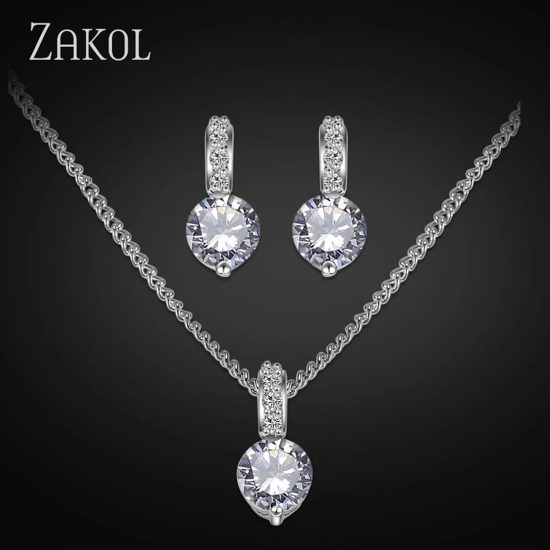 Elegant Bridal Jewelry Set | Clear Crystal Zirconia Necklace & Earrings