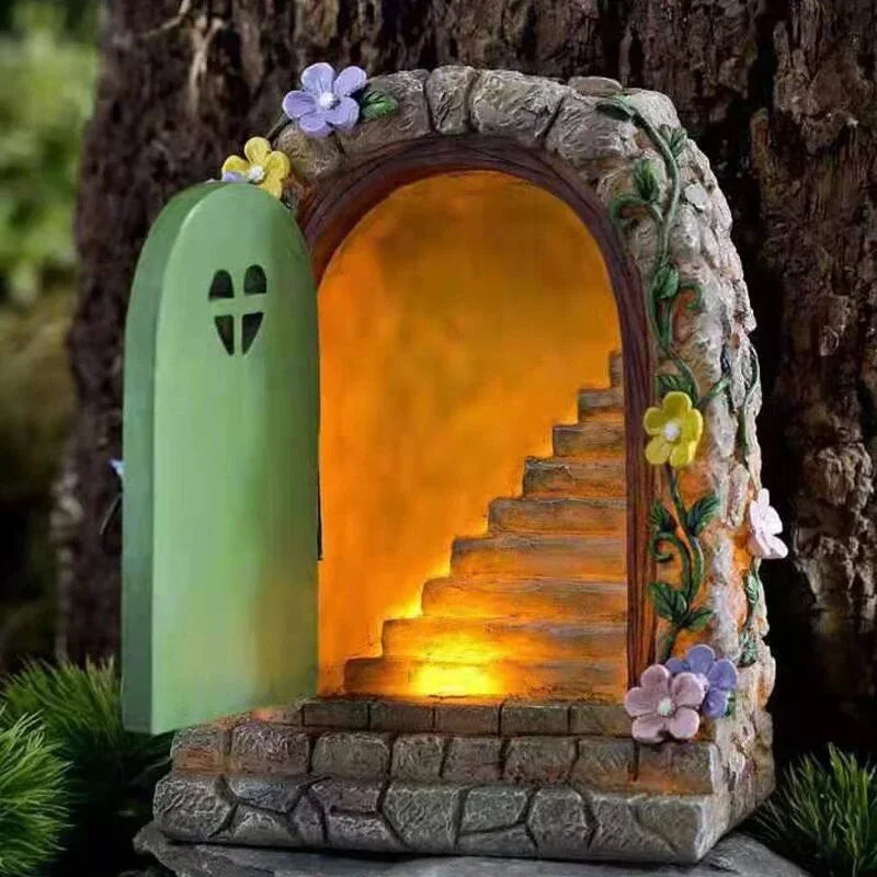 Fairy Garden Solar Stone Gate Resin Decoration Solar Garden Decoration Fairy Gate Decoration Decorative Figurine