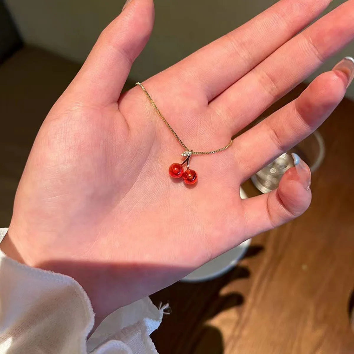 2PCS Women’s Jewelry Set | Red Cherry Pendant Necklace & Earrings