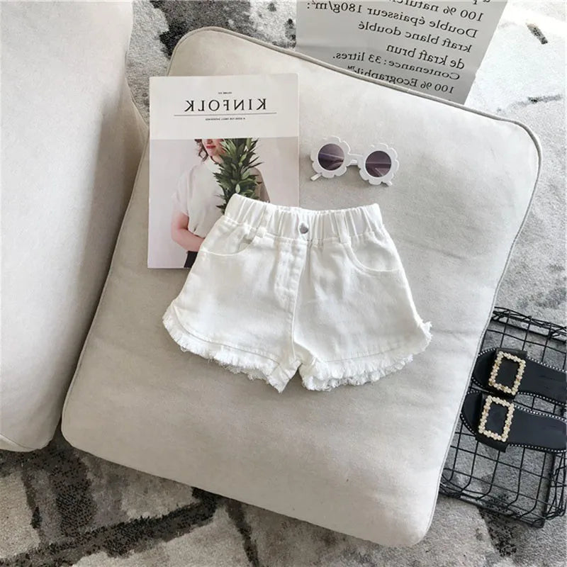 Children’s Summer Solid Color Korean Pants | Girls’ Casual Jeans & Shorts