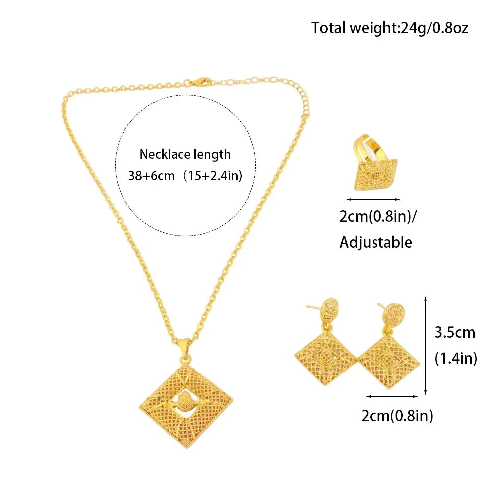 Luxury 18K Gold Plated Jewelry Set | Italian Bride Necklace & Earrings