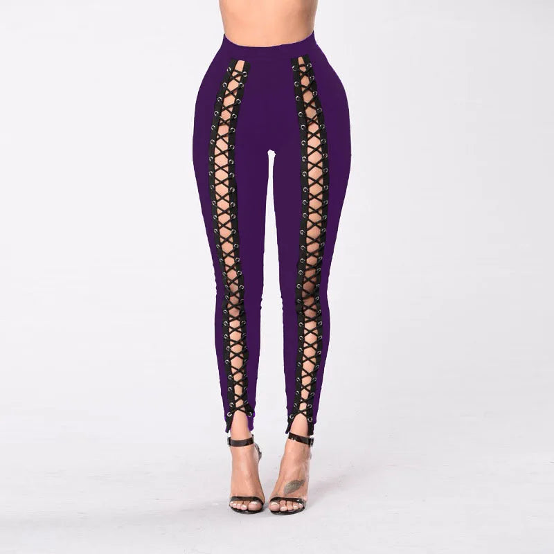 Black Slim Fit Leggings | Women’s Strappy Hole Pants